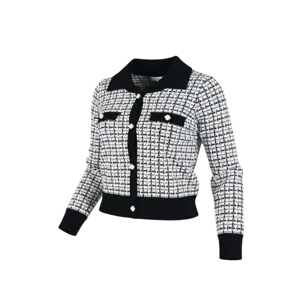 Toddler Girls Black White Tweed Knit Cardigan Sweater Size 3Y